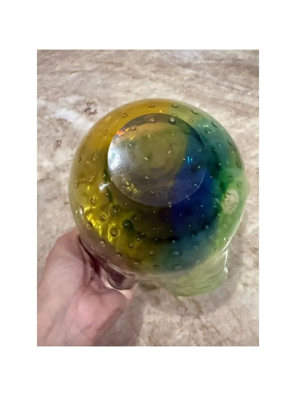 Adam jablonski signed polish Glass Bubble Ruffled Vase hand blown. Artisan.
